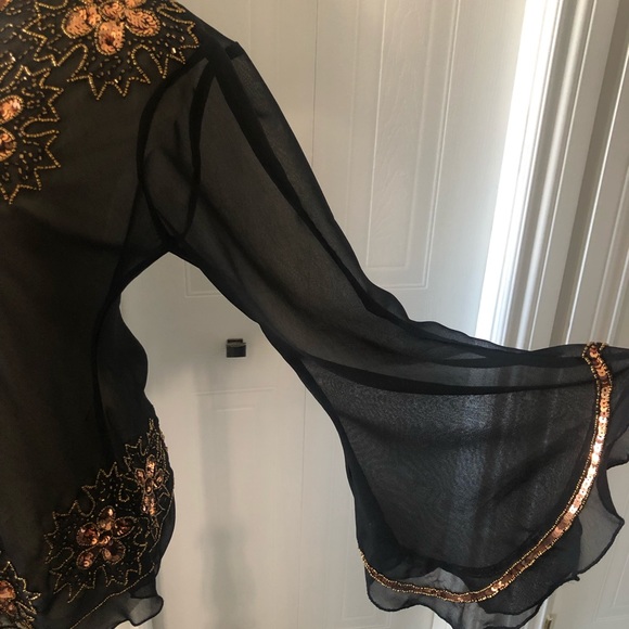Sheer Top with Copper Sequin Detail and Bell Sleeves - Picture 2 of 5